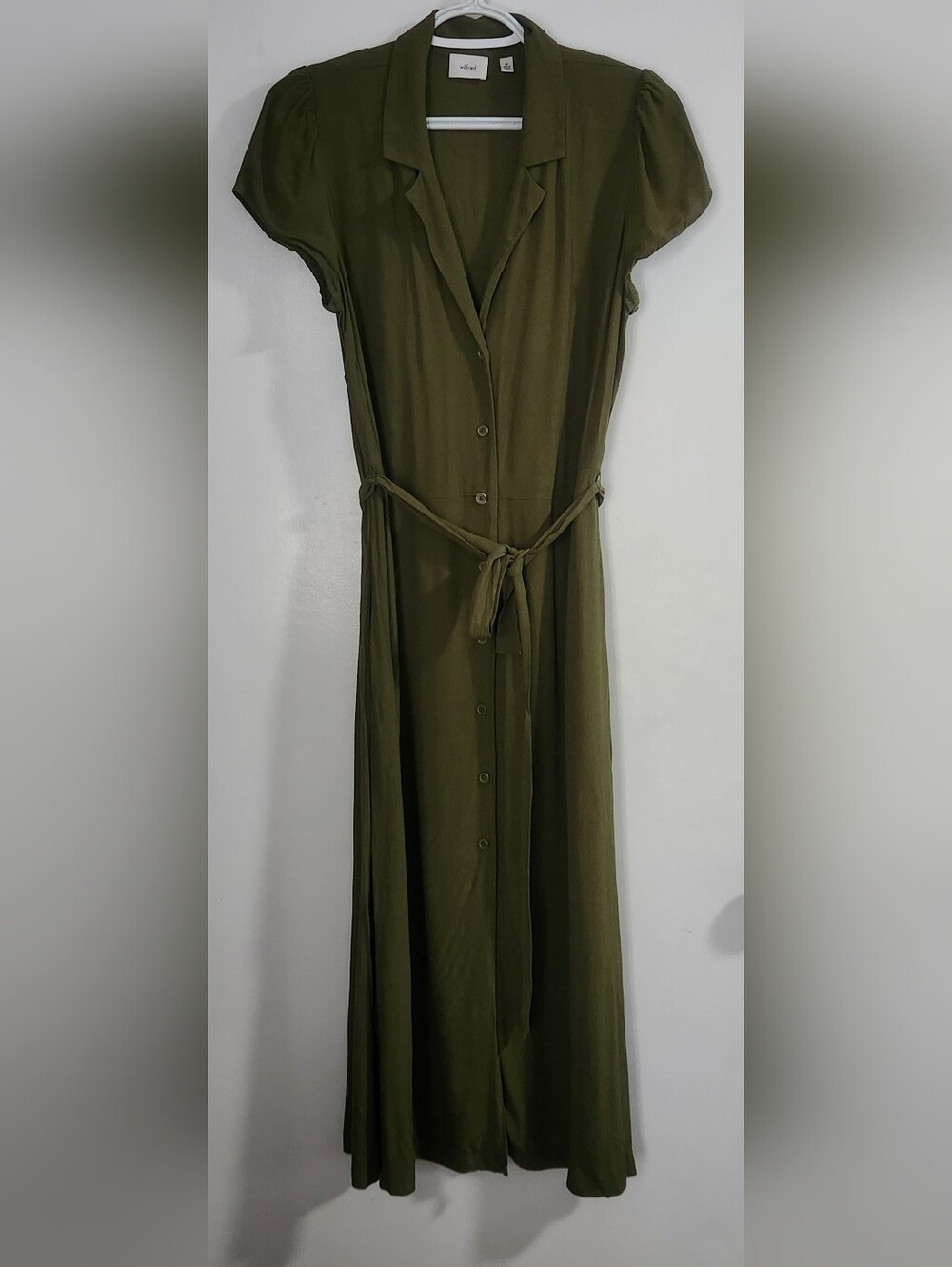 Aritzia Wilfred Dress Size M Olive Green Pockets Midi Length
